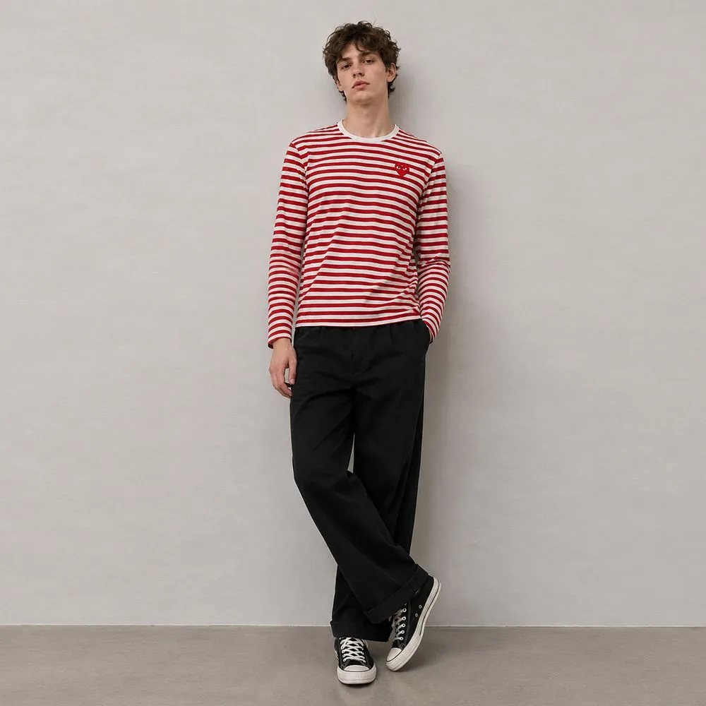 COMME des GARÇONS 꼼데가르송 레드 하트 스트라이프 롱 슬리브 긴팔티 썸네일 5