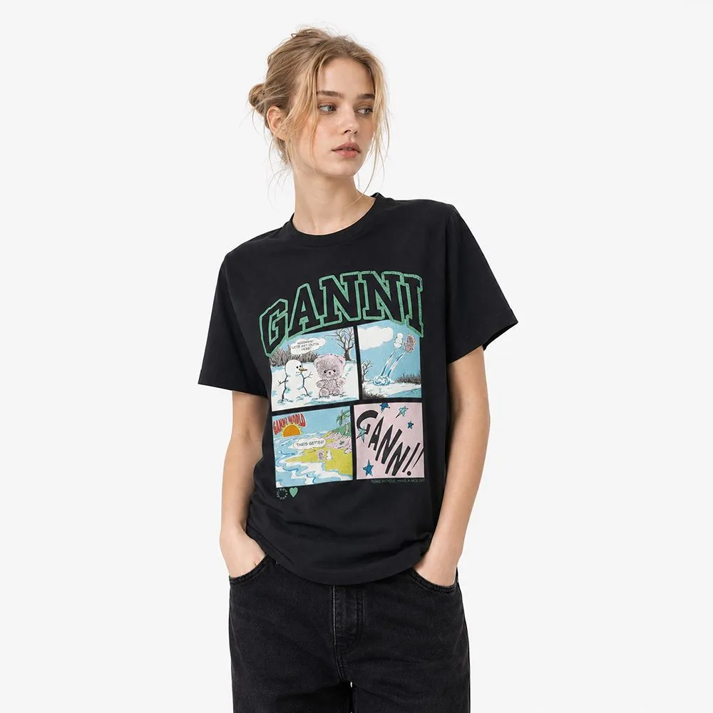 GANNI 가니 GANNI 베어 코믹 테디 로고 여성 반팔 티셔츠 썸네일 5