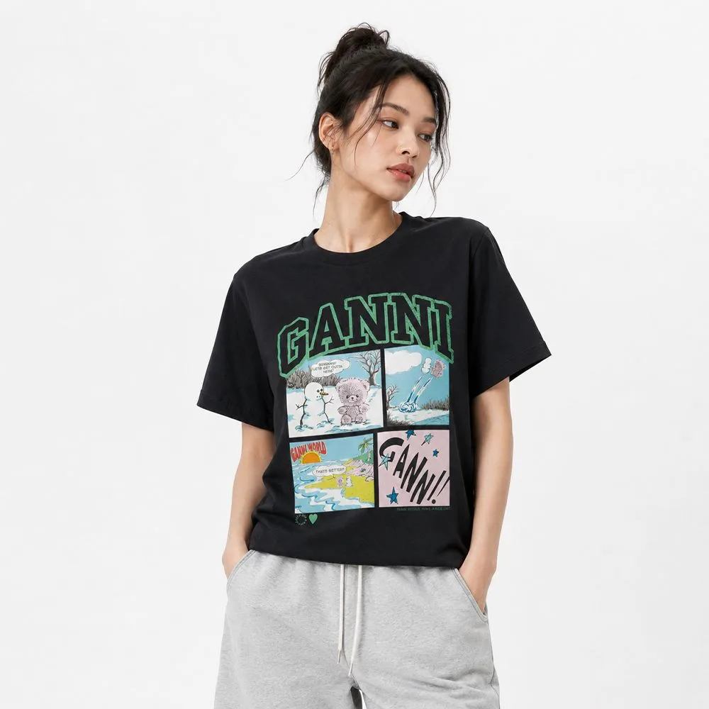 GANNI 가니 GANNI 베어 코믹 테디 로고 여성 반팔 티셔츠 정면 컷