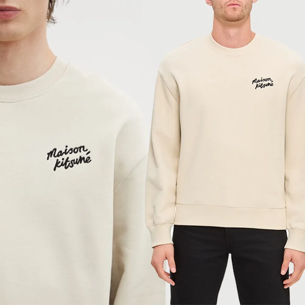 MAISON KITSUNÉ 메종키츠네 핸드라이팅 로고 맨투맨 블랙 정면 컷