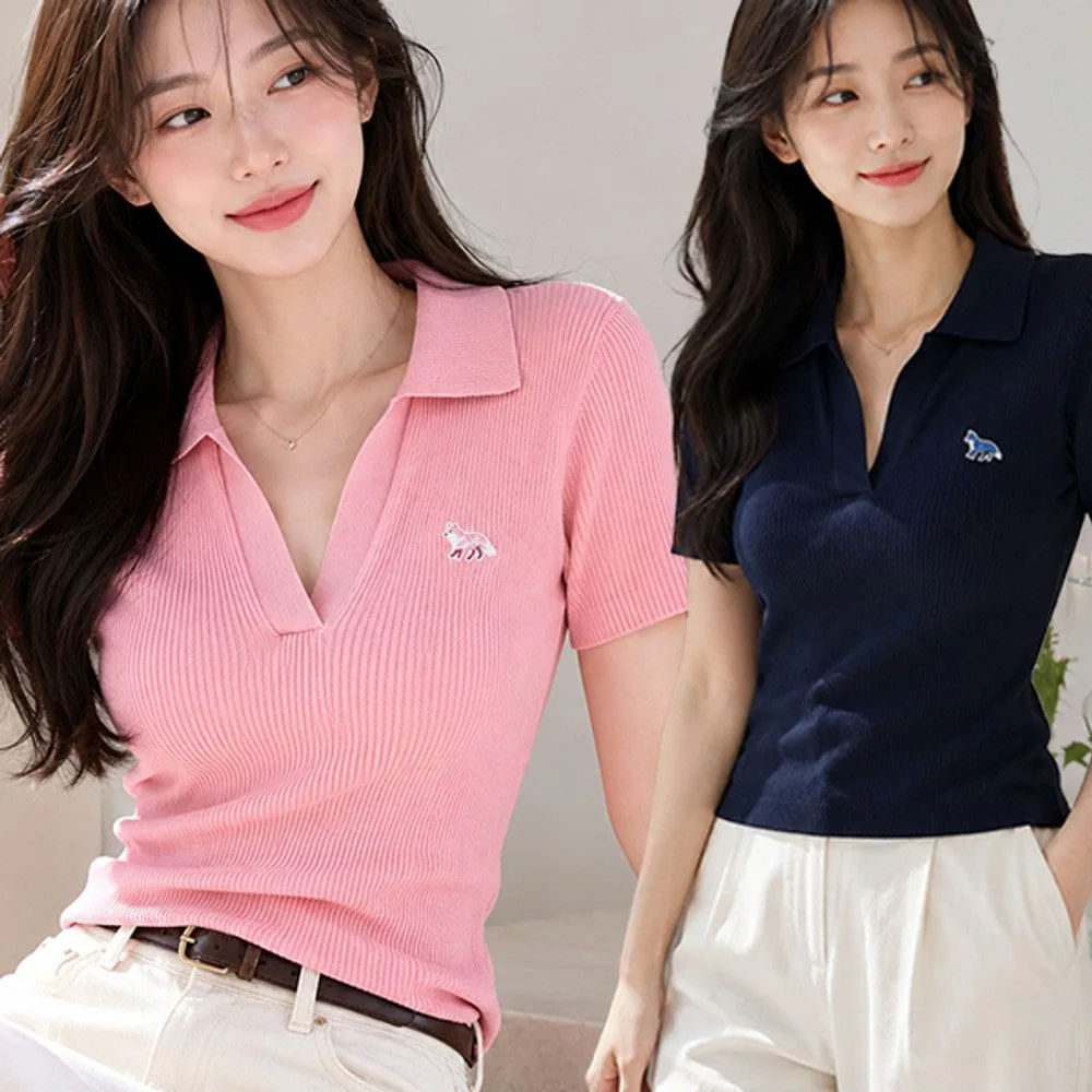 MAISON KITSUNÉ 메종키츠네 여성 베이비 폭스 패치 파인 니트 상세 이미지 1